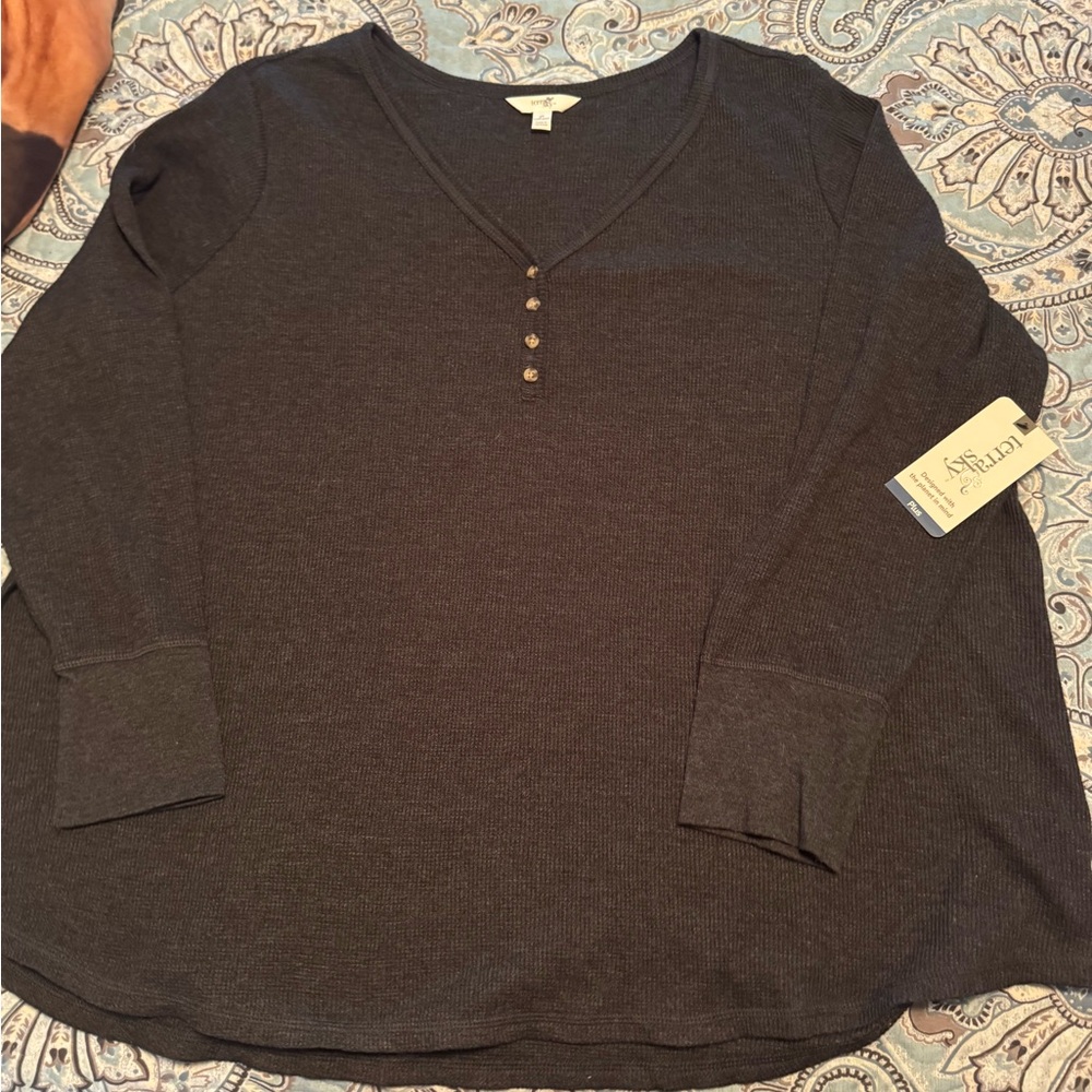 Terra & Sky Charcoal Long Sleeve Henley shirt